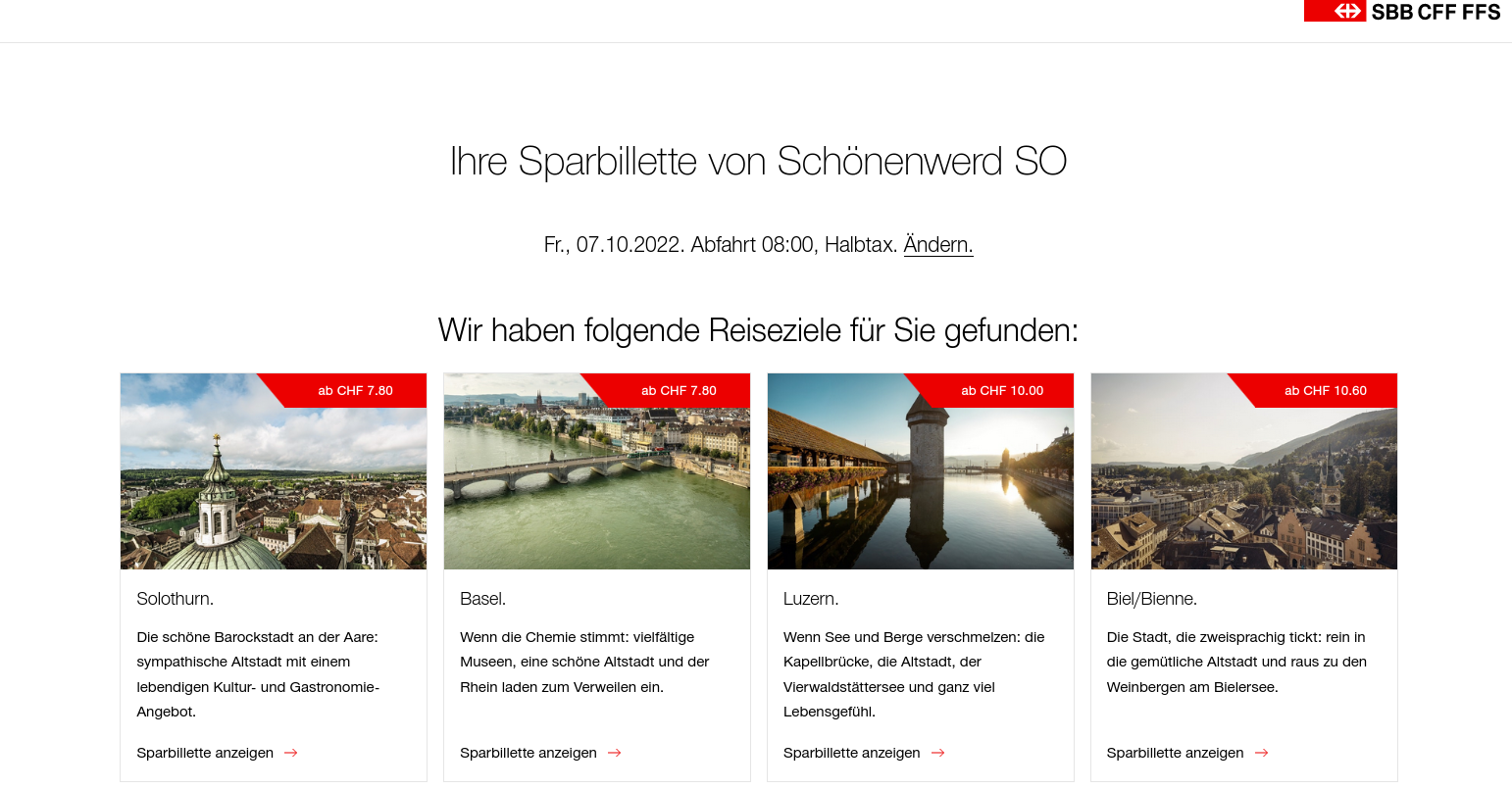 SBB Supersaver Ticket Finder