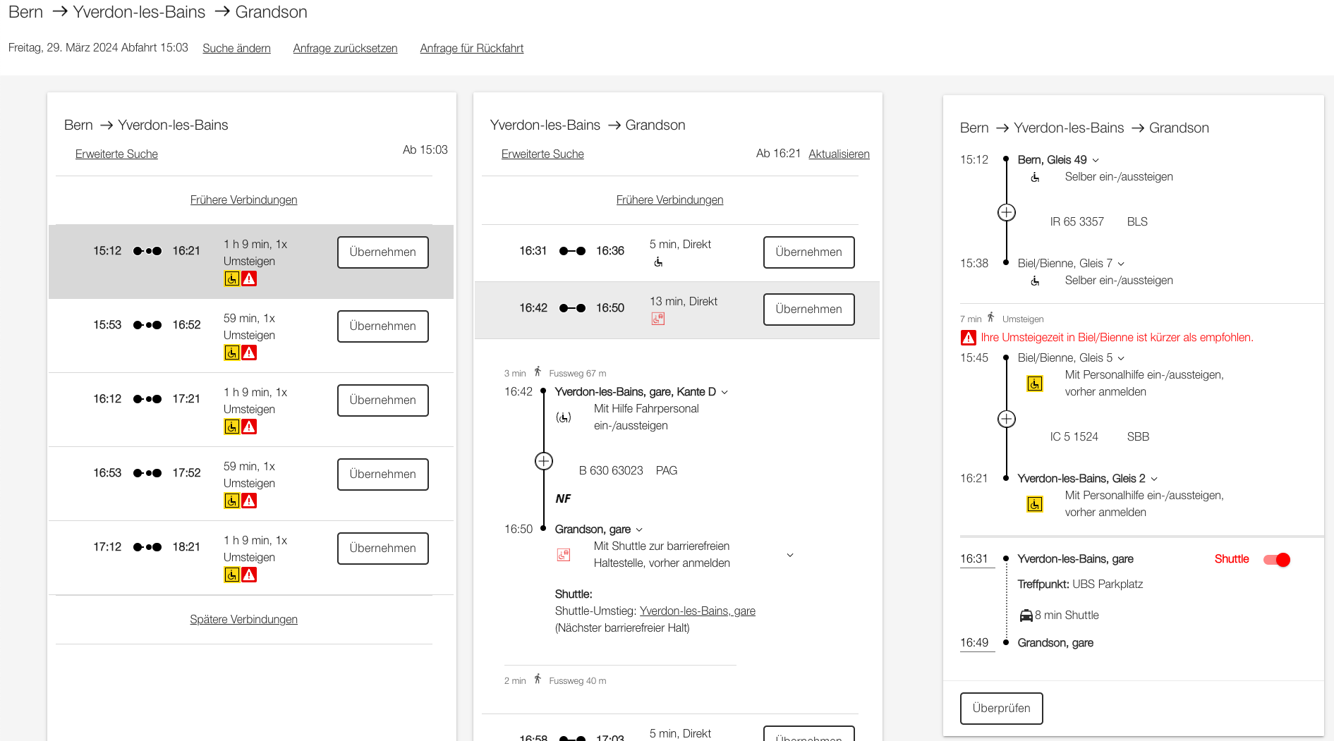 Screenshot Shuttle Planung